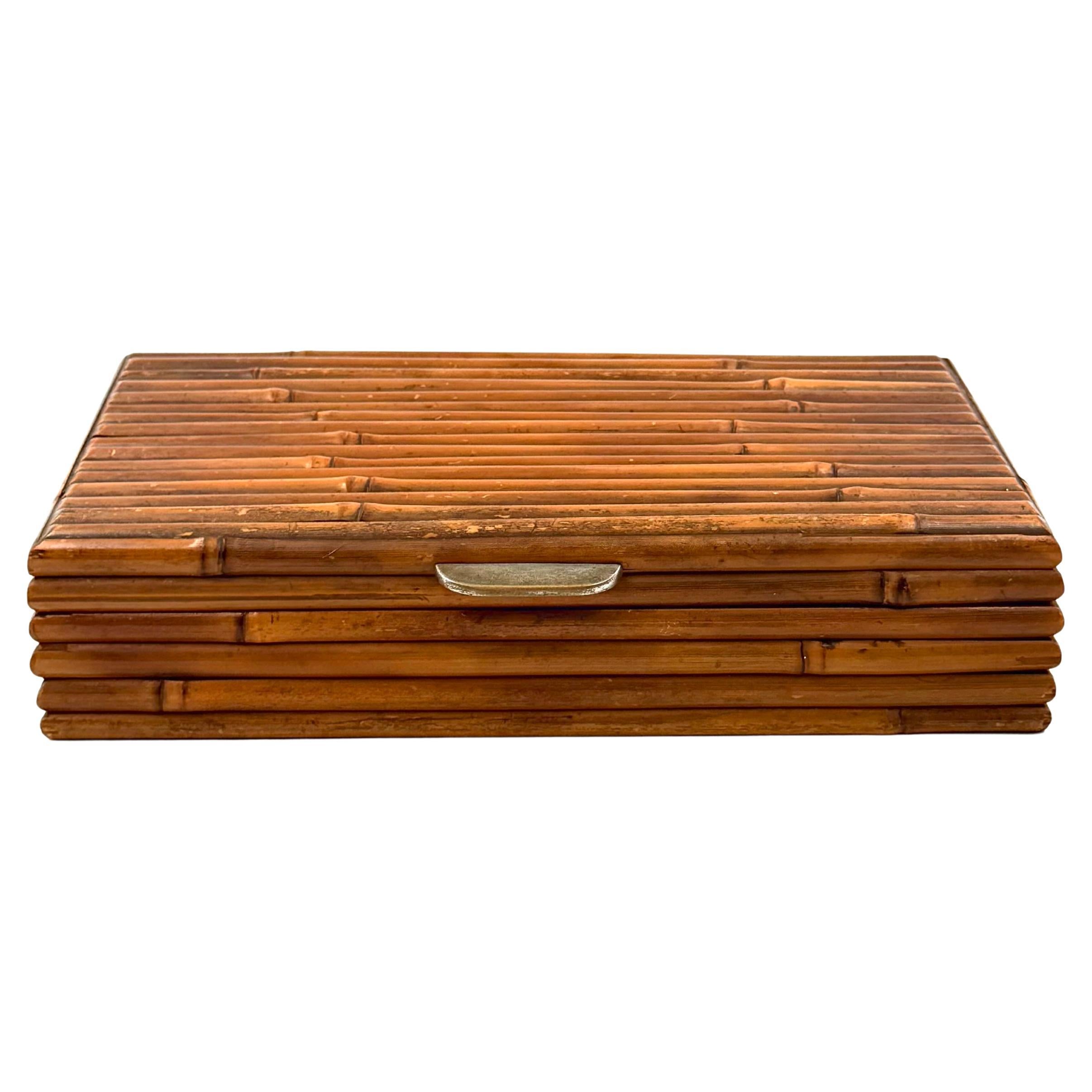 Hollywood regency bamboo jewelry box Gabriella Crespi style, RCM Italy 1970s