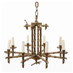 Hollywood Regency Bamboo Motif Bronze Chandelier With Eight Arms