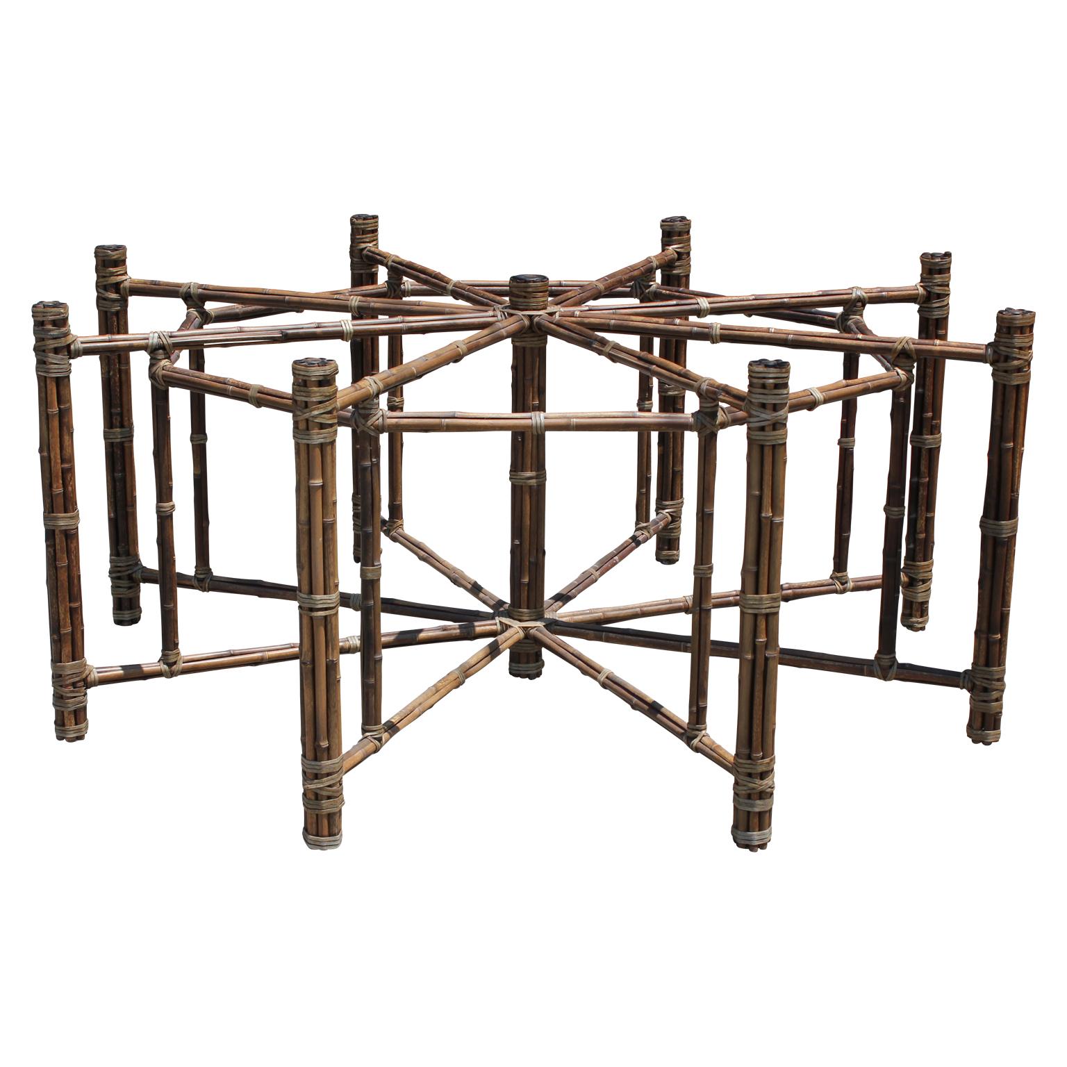 Late 20th Century Hollywood Regency Bamboo Rattan and Glass Top Octagonal Dining Table by McGuire