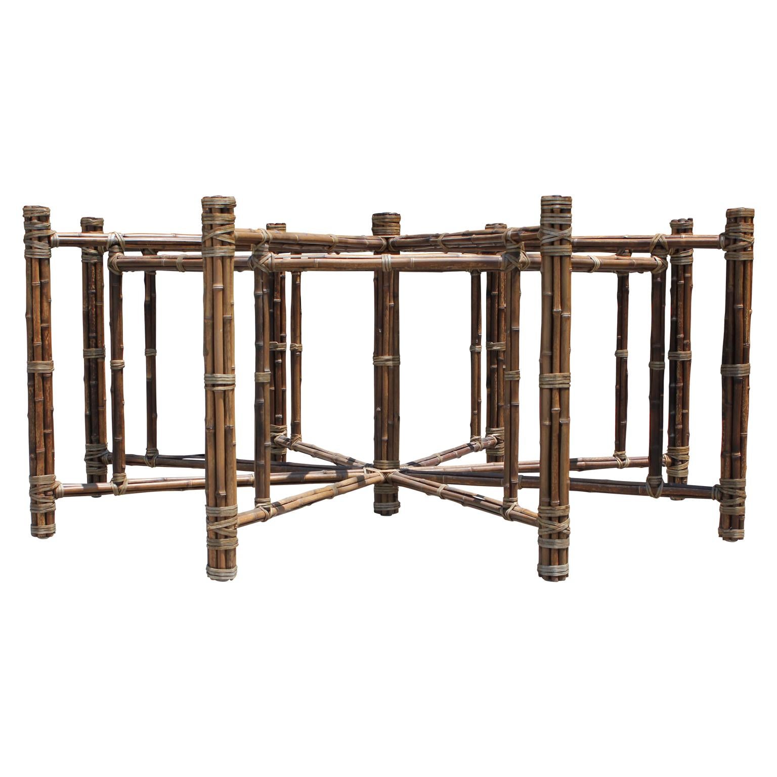 Hollywood Regency Bamboo Rattan and Glass Top Octagonal Dining Table by McGuire 1