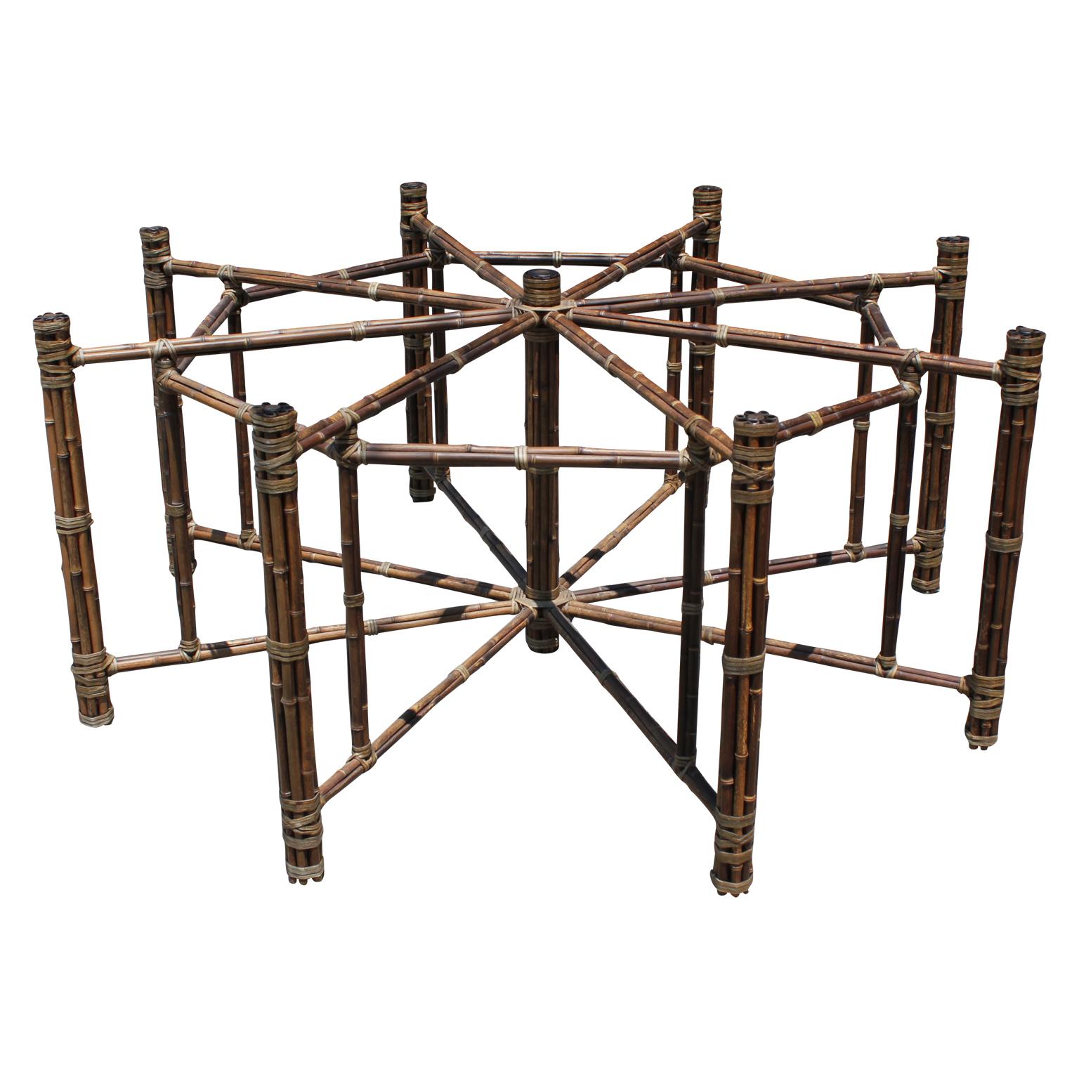 Hollywood Regency Bamboo Rattan and Glass Top Octagonal Dining Table by McGuire 2