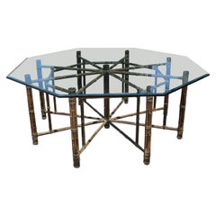 Hollywood Regency Bamboo Rattan and Glass Top Octagonal Dining Table by McGuire