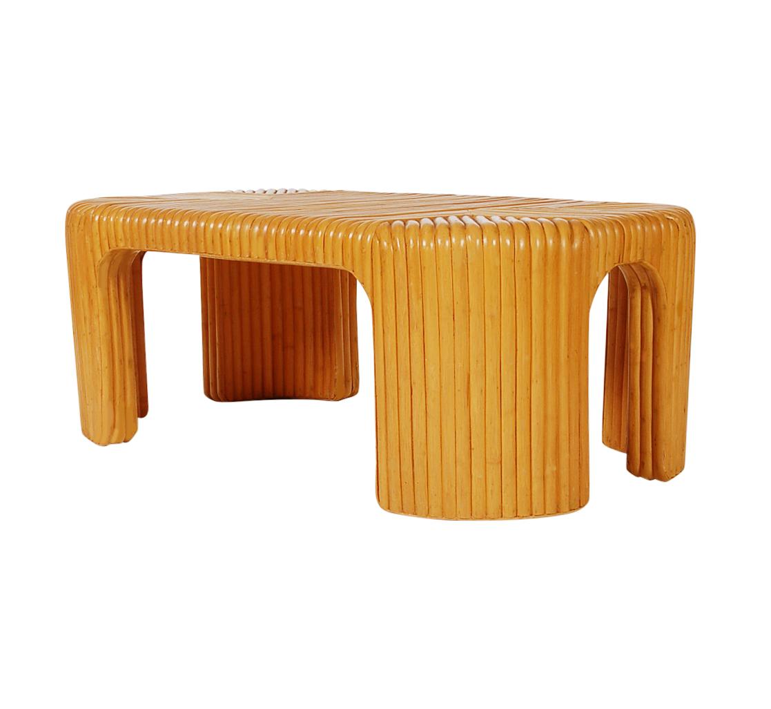 American Hollywood Regency Bamboo Rattan Coffee Table or Cocktail Table