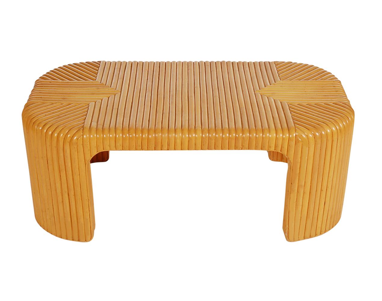 Hollywood Regency Bamboo Rattan Coffee Table or Cocktail Table In Good Condition In Philadelphia, PA