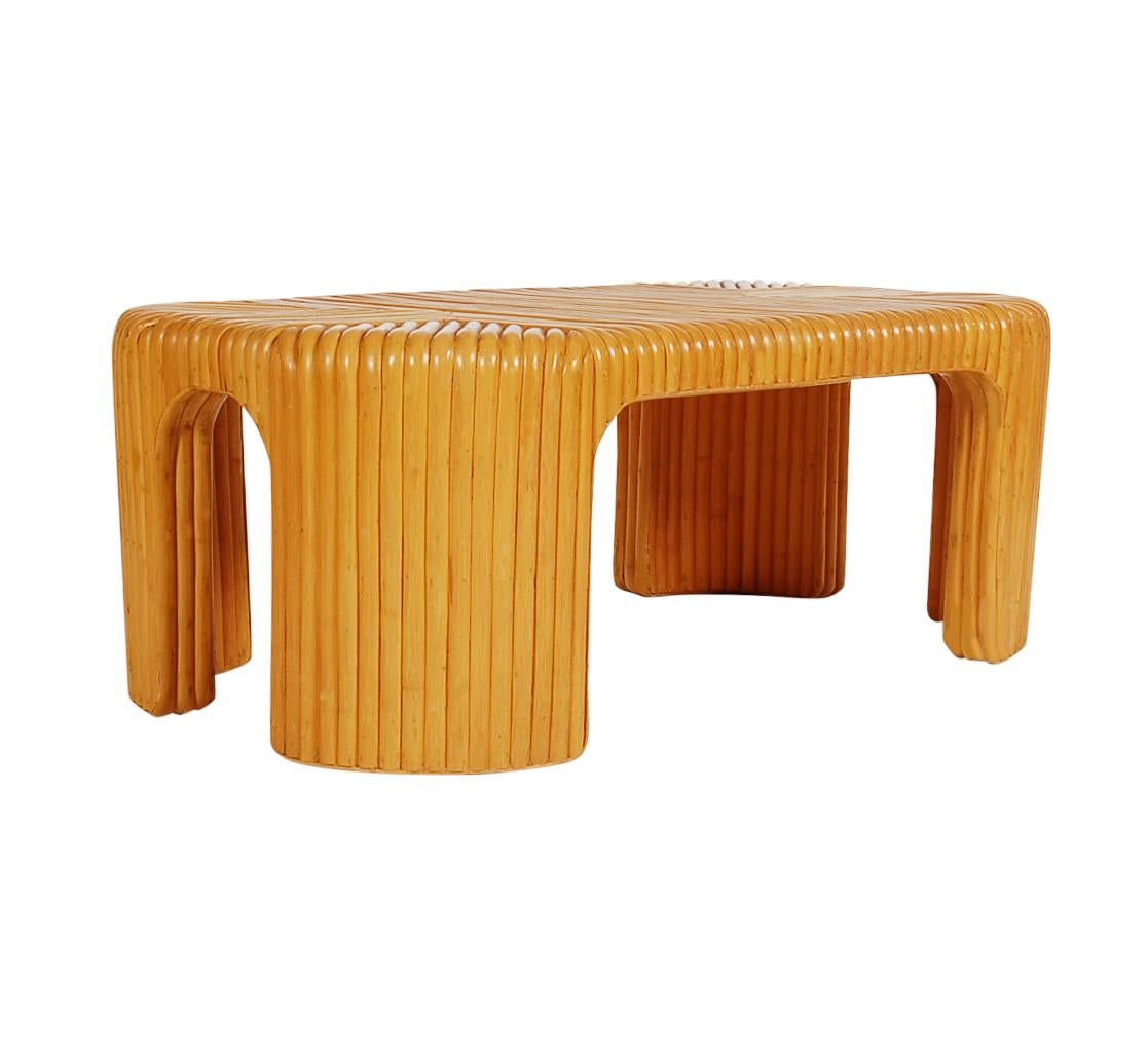 Hollywood Regency Bamboo Rattan Coffee Table or Cocktail Table 1