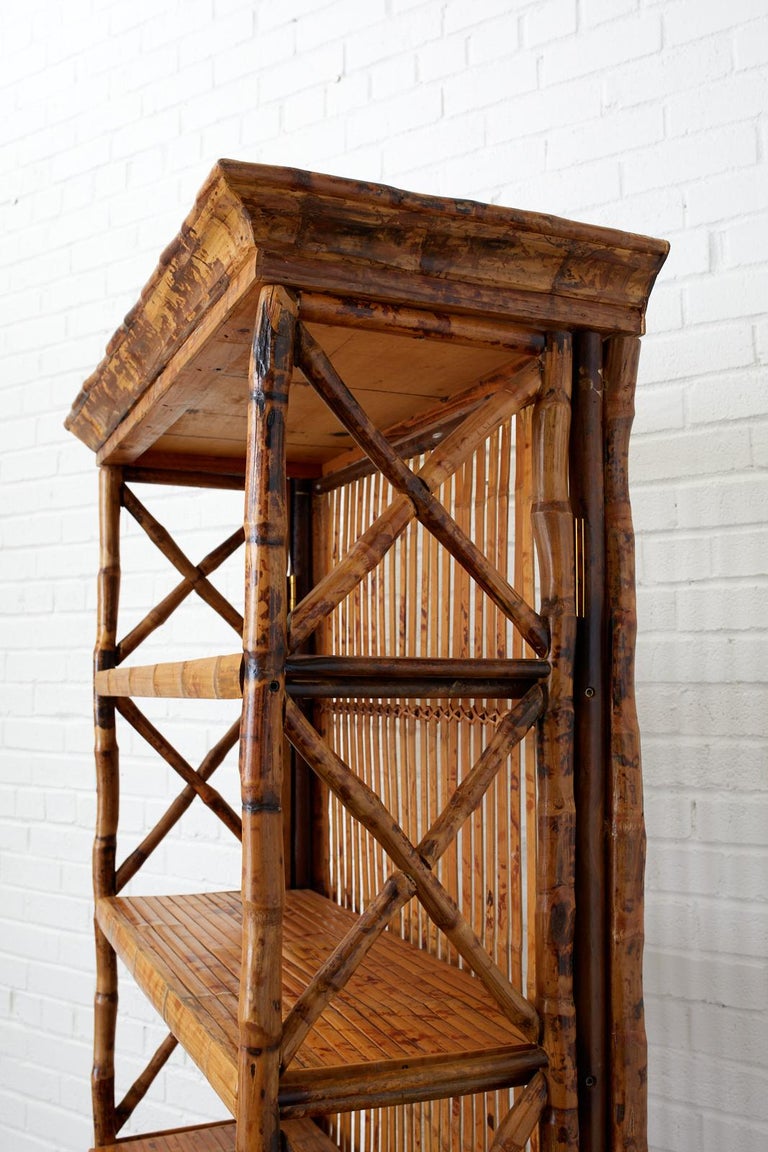 Hollywood Regency Bamboo Rattan Étagère Bookcase at 1stDibs