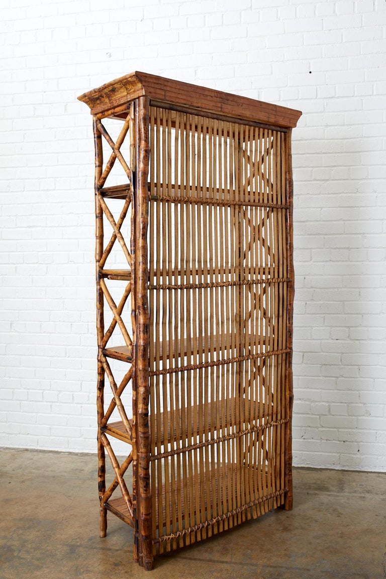 Hollywood Regency Bamboo Rattan Étagère Bookcase at 1stDibs bamboo