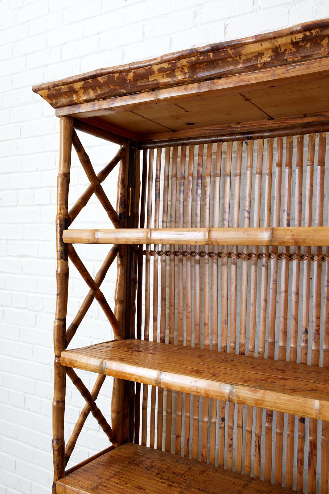 20th Century Hollywood Regency Bamboo Rattan Étagère Bookcase