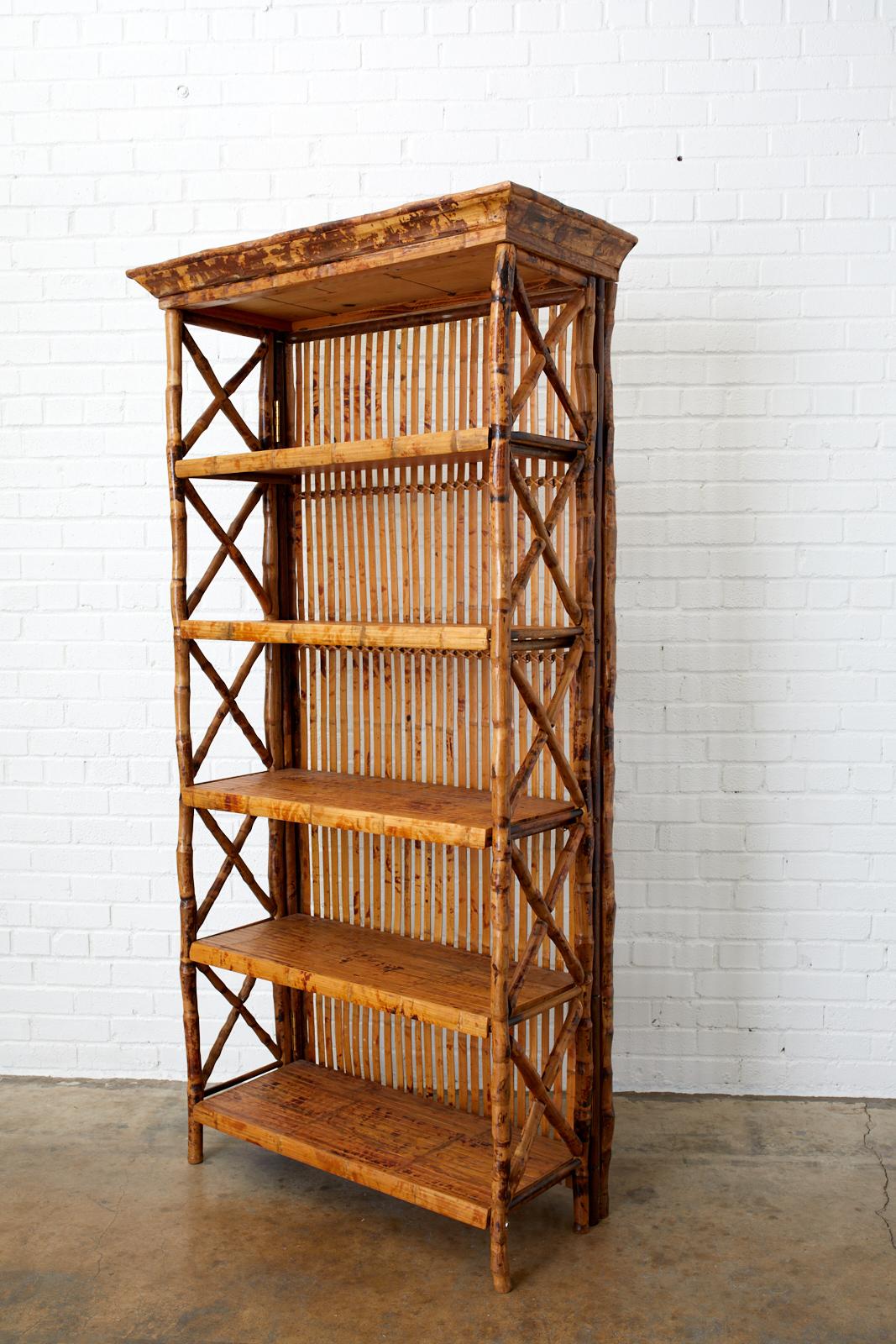 Hollywood Regency Bamboo Rattan Étagère Bookcase 1