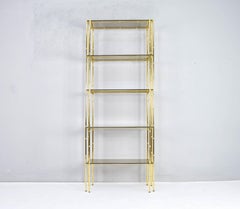 Hollywood Regency Bamboo Shelf Gold Plated and Smoked Glass, Manises Spain 70s