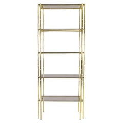 Hollywood Regency Bamboo Shelf Gold Plated and Smoked Glass, Manises Spain 70s