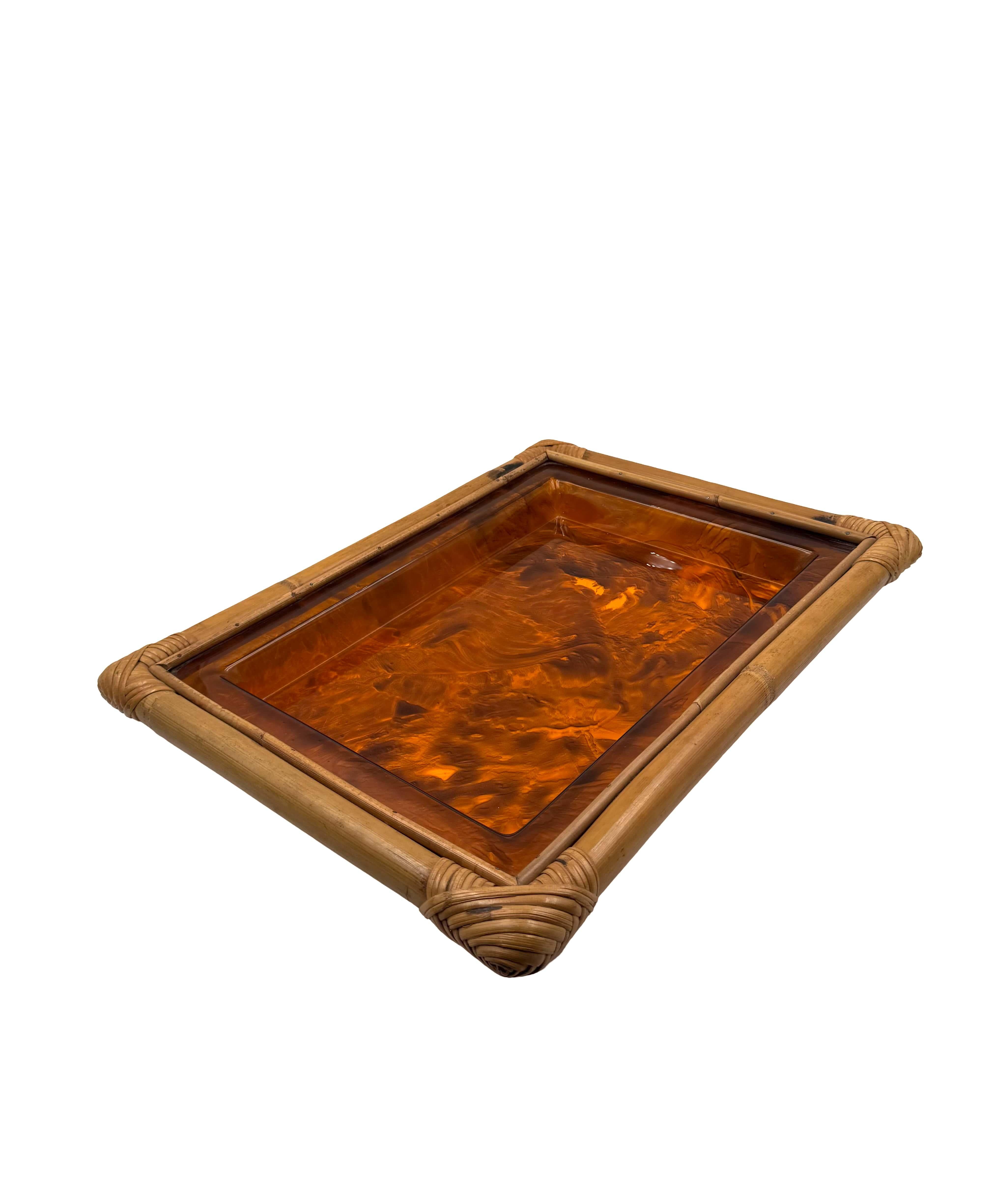 Late 20th Century Hollywood regency bamboo tray, Italy 1970s in vendita