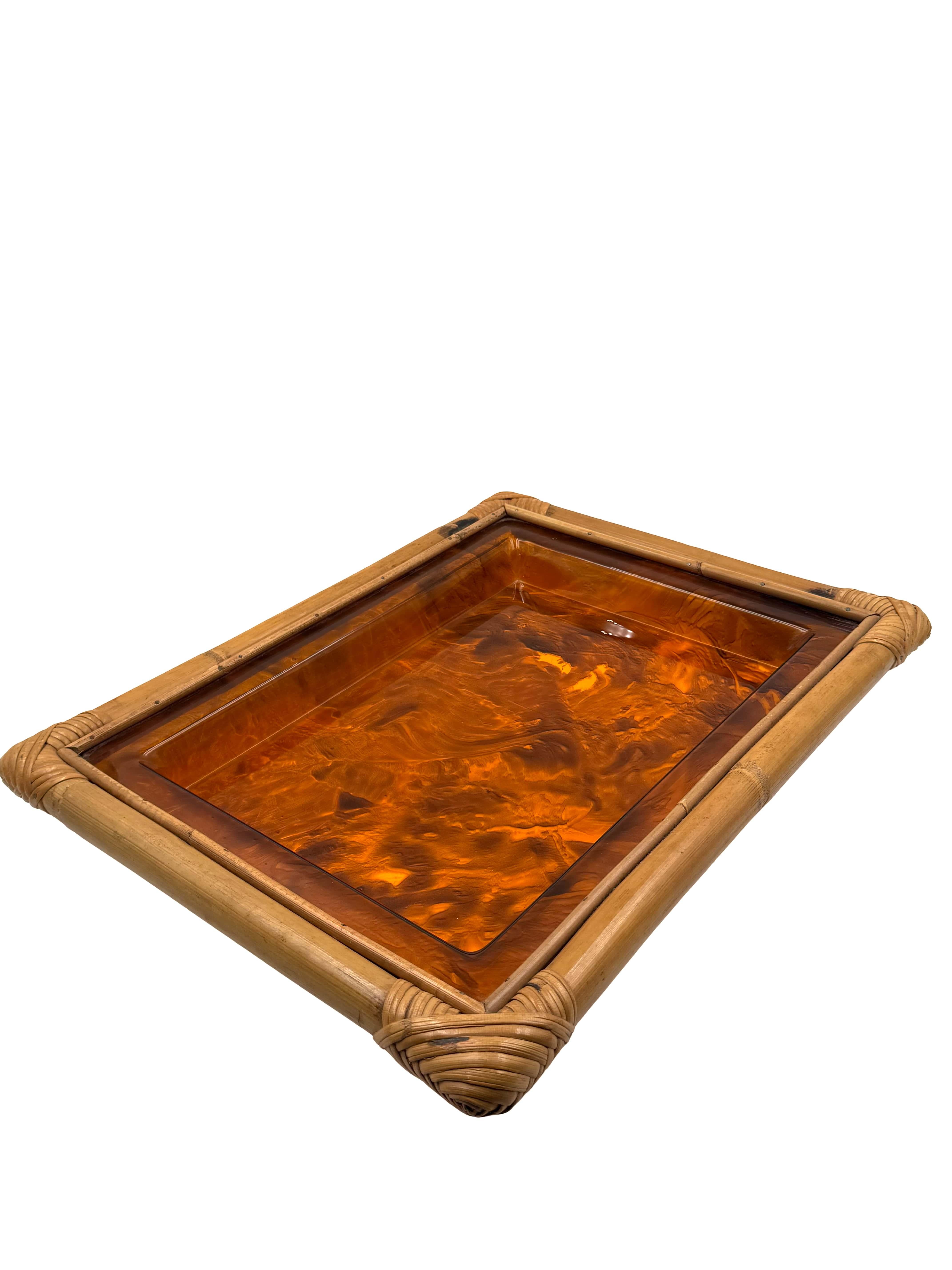Bambù Hollywood regency bamboo tray, Italy 1970s in vendita