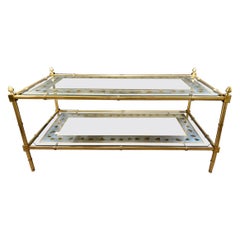Hollywood Regency Baques Style Coffee Table Brass Bamboo and Églomisé Form
