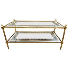 Hollywood Regency Baques Style Coffee Table Brass Bamboo and Eglomise Form