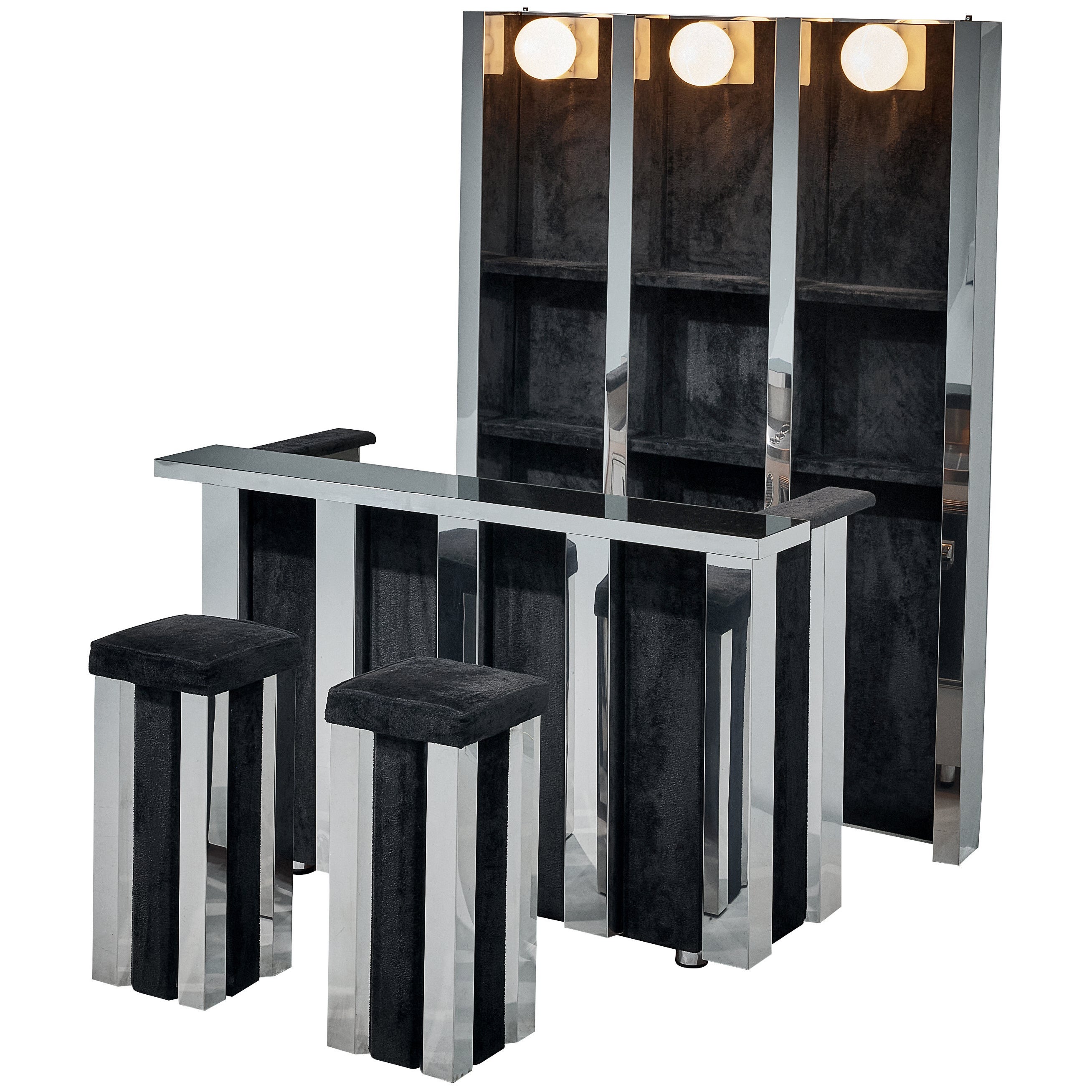 Hollywood Regency Bar Cabinet and Bar Stools