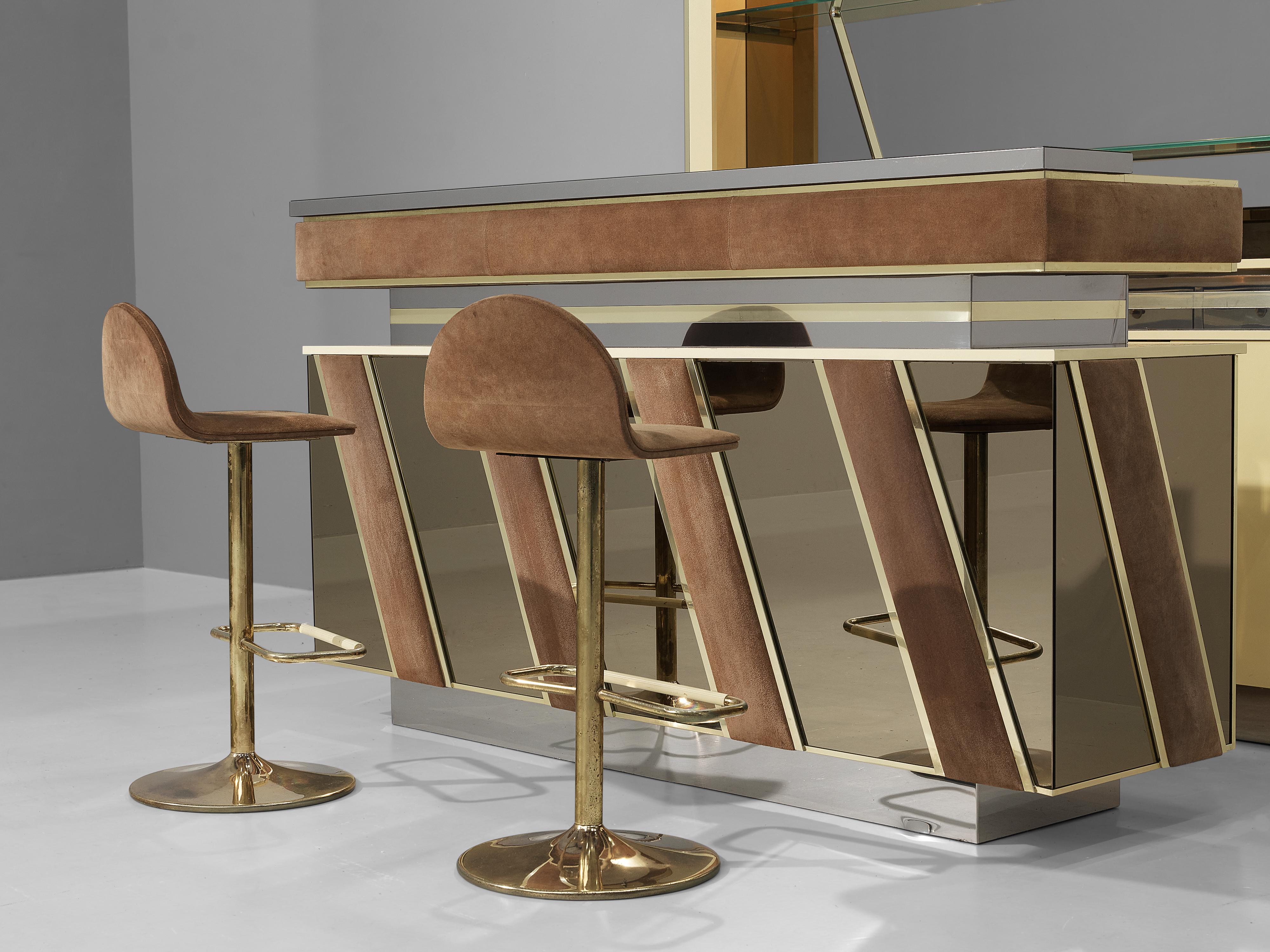 Italian Hollywood Regency Bar Cabinet and Bar Stools in the Style of Willy Rizzo
