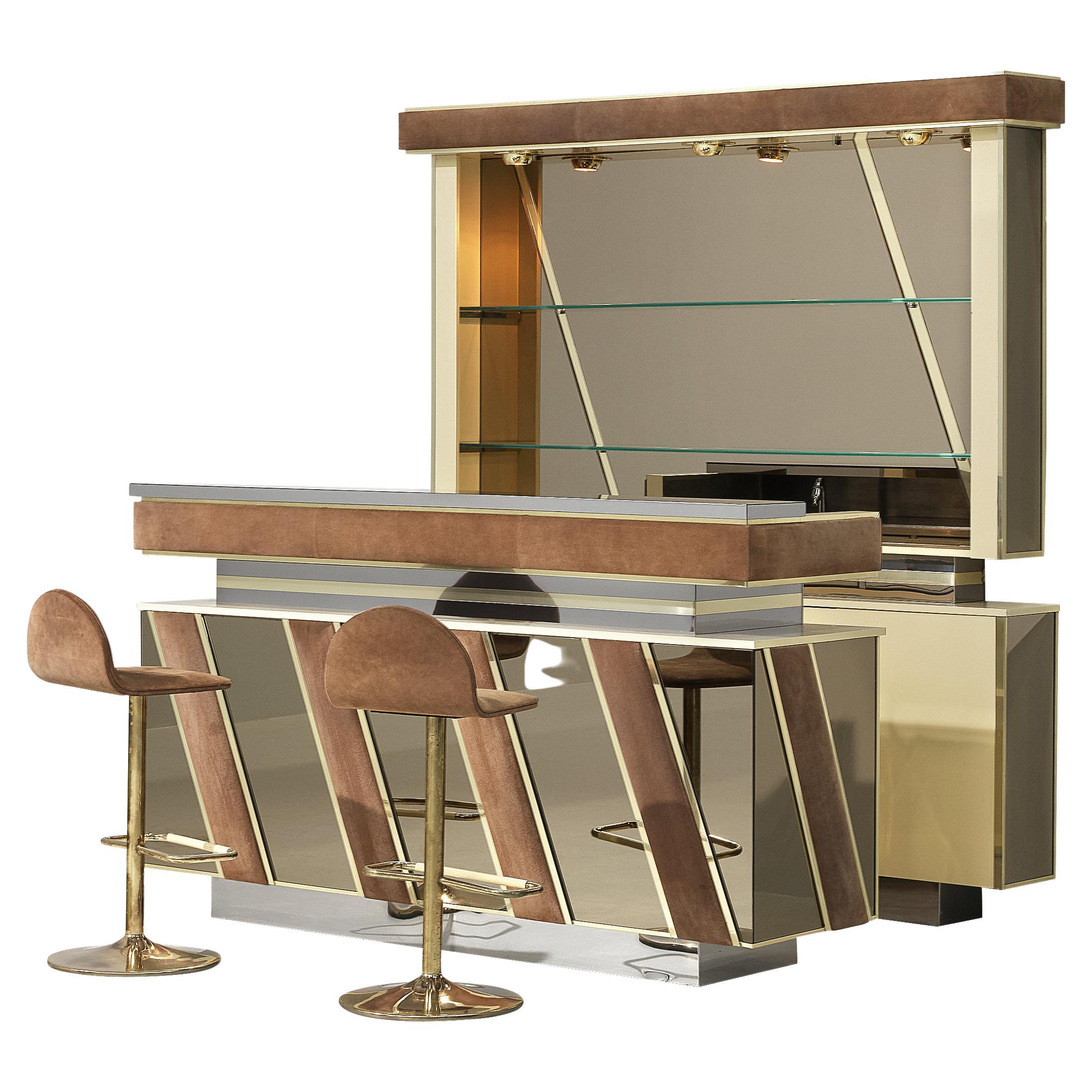 Hollywood Regency Bar Cabinet and Bar Stools in the Style of Willy Rizzo