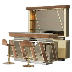 Vintage Hollywood Regency Bar Cabinet and Bar Stools in the Style of Willy Rizzo