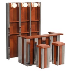 Hollywood Regency Bar Cabinet with Bar Stools in the Style of Willy Rizzo
