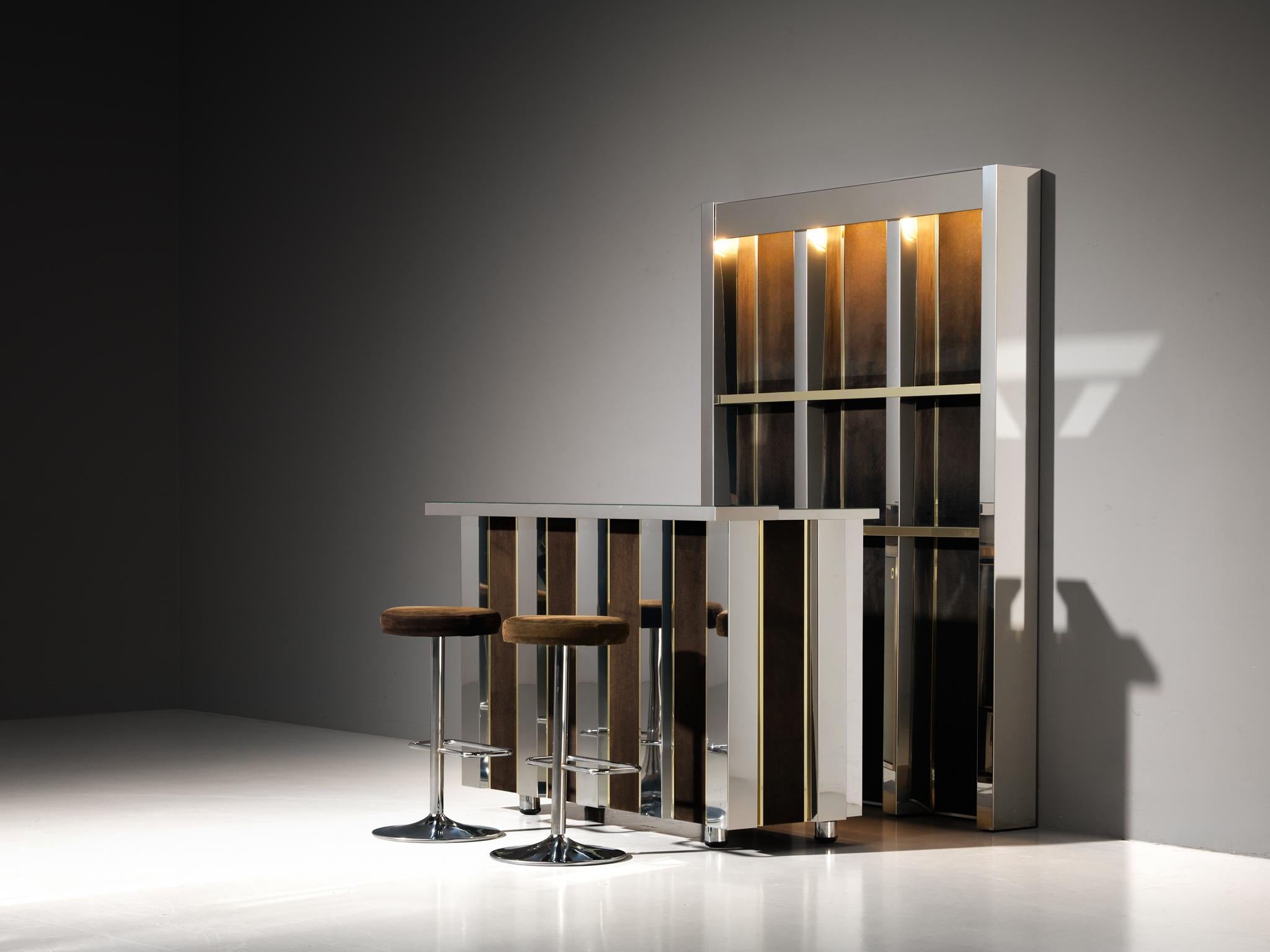 Brass Hollywood Regency Bar Cabinet in the Style of Willy Rizzo For Sale