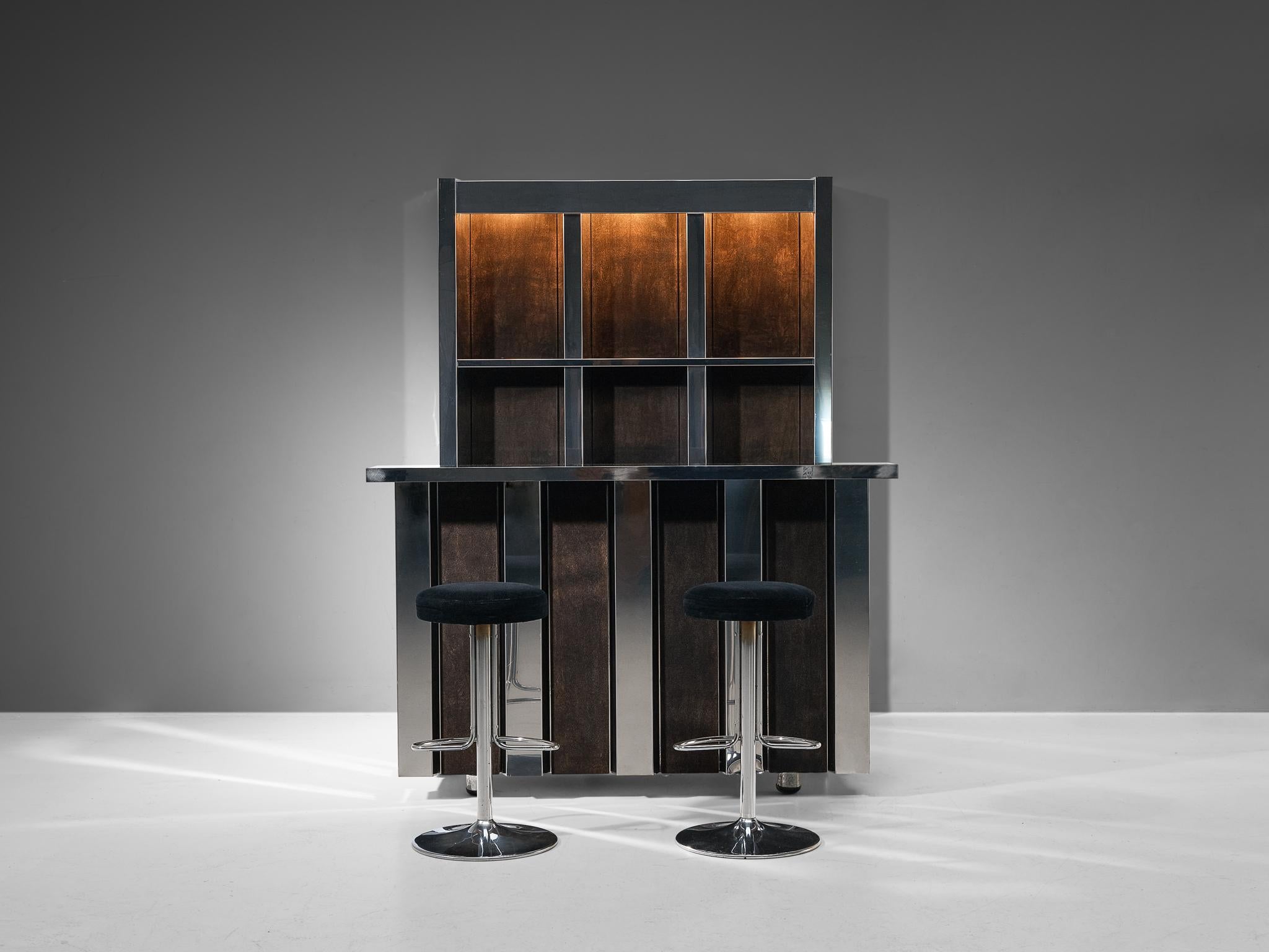 Late 20th Century Hollywood Regency Bar Cabinet with Bar Stools in the Style of Willy Rizzo