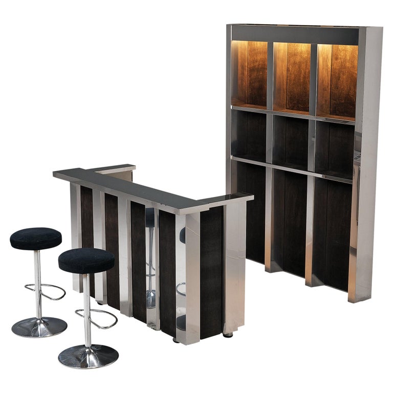 Hollywood Regency Bar Cabinet with Bar Stools in the Style of Willy Rizzo For Sale
