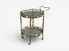 Hollywood Regency, Bar Car, Gilt Metal, Porcelain, USA, 20th c.