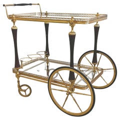 Hollywood Regency Bar Cart in Brass and Mahogany, France 1940s