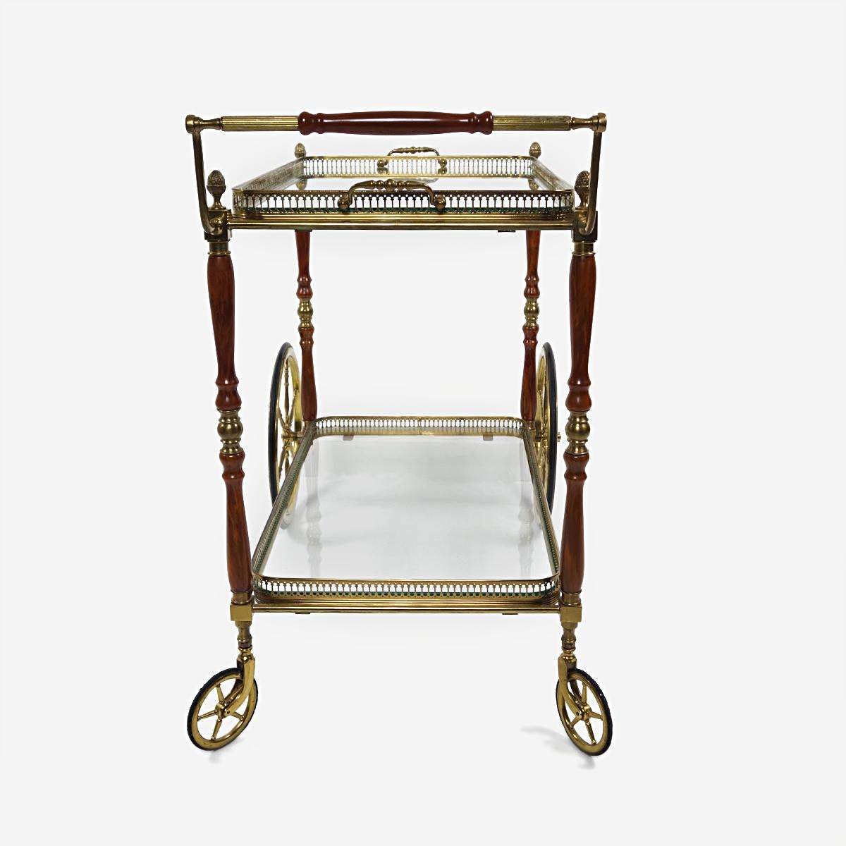 French Hollywood Regency Bar Cart Made of Brass and Mahogany by Maison Jansen For Sale