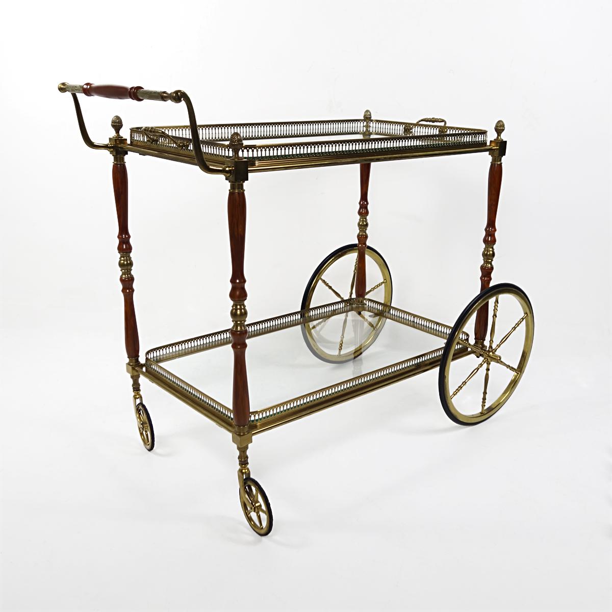 Hollywood Regency Bar Cart Made of Brass and Mahogany by Maison Jansen In Good Condition For Sale In Doornspijk, NL