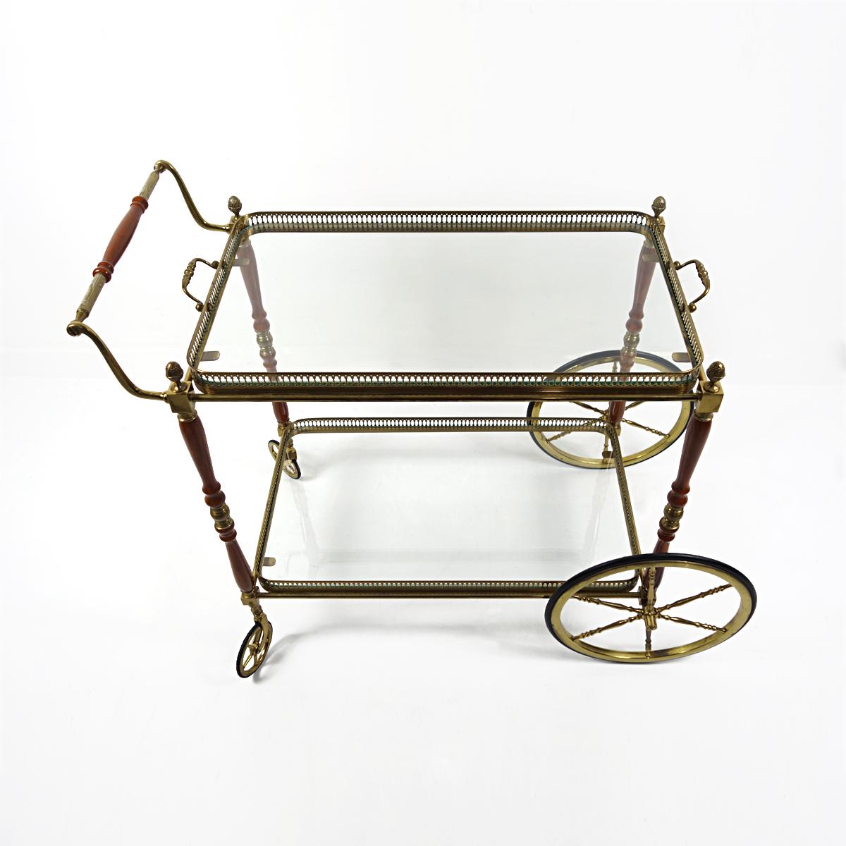 Hollywood Regency Bar Cart Made of Brass and Mahogany by Maison Jansen For Sale 2