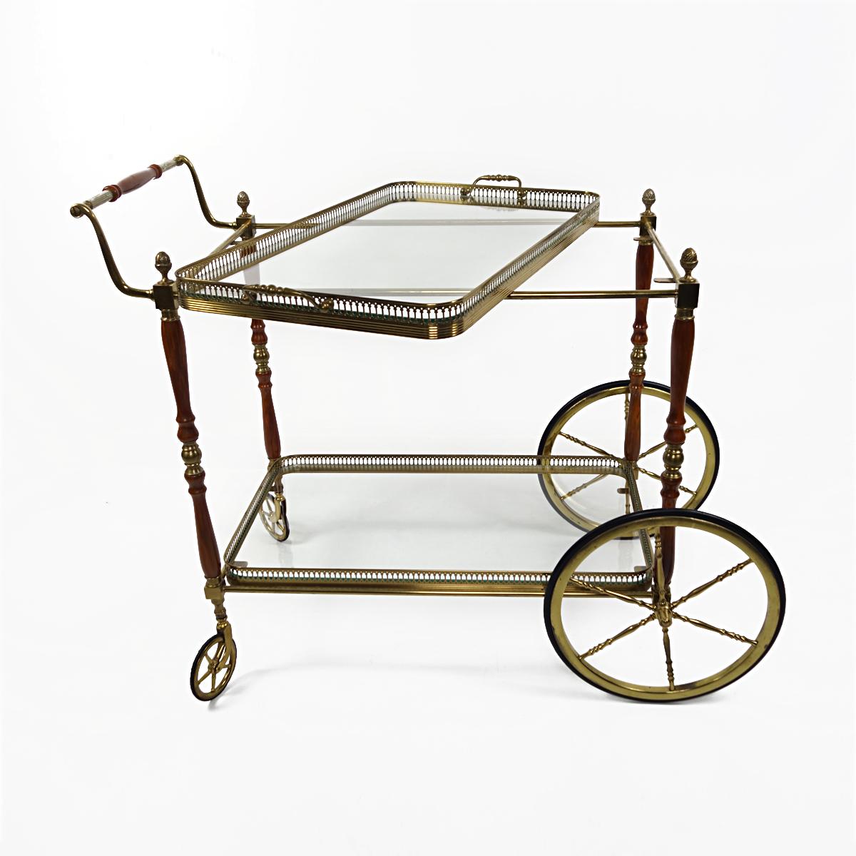 Hollywood Regency Bar Cart Made of Brass and Mahogany by Maison Jansen For Sale 3