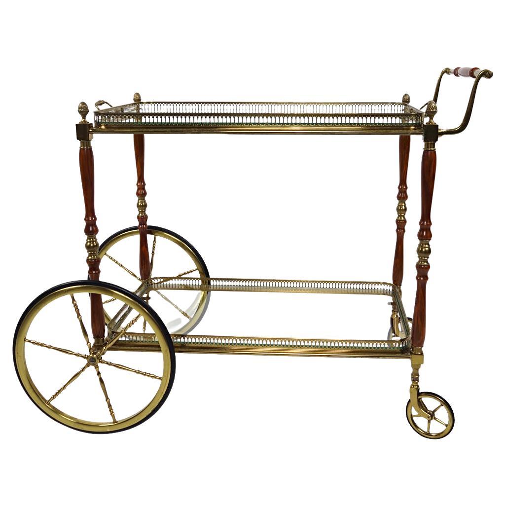 Hollywood Regency Bar Cart Made of Brass and Mahogany by Maison Jansen