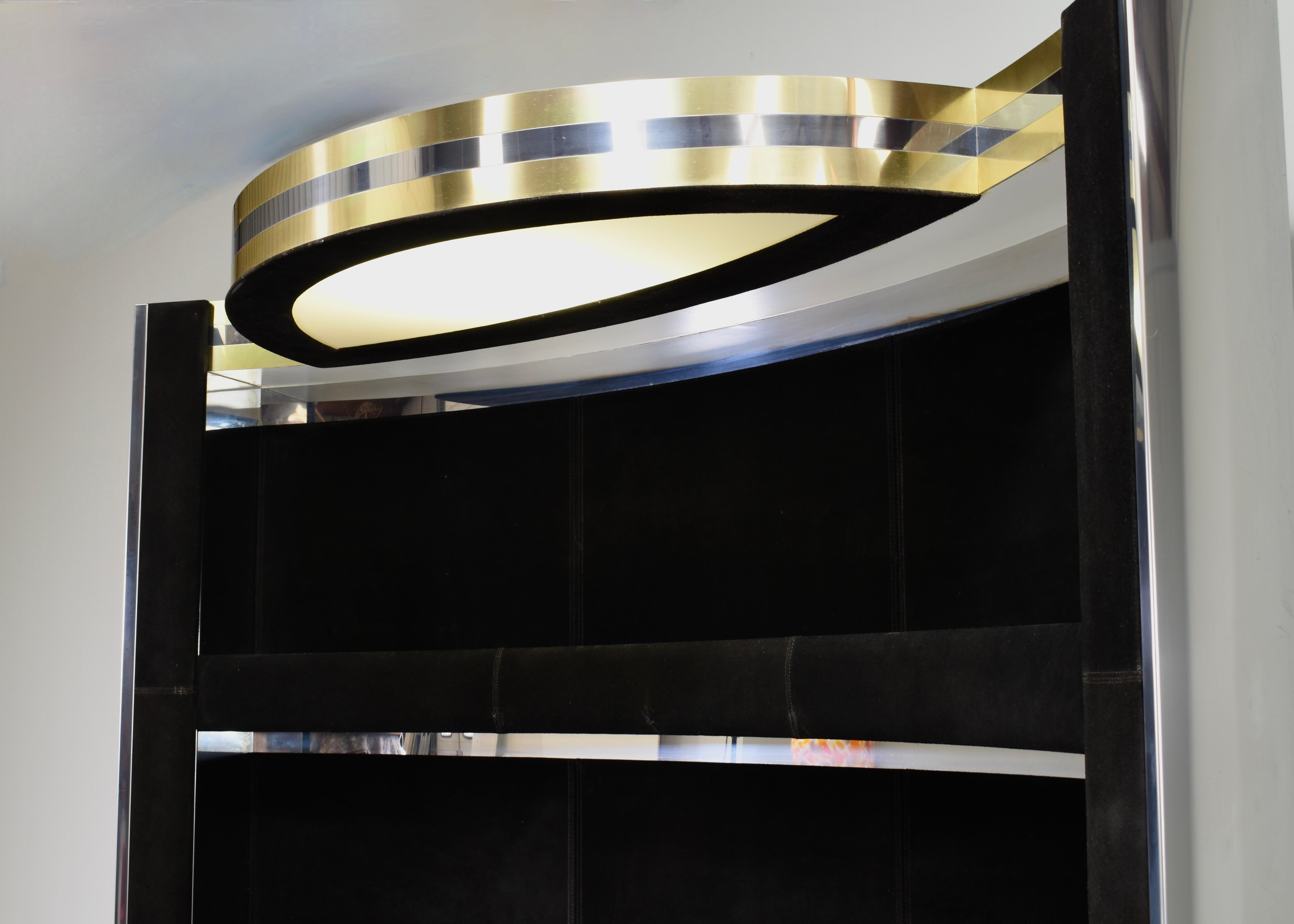 Hollywood Regency Bar in the style of Willy Rizzo Black Suede Brass Chrome 1970s For Sale 9