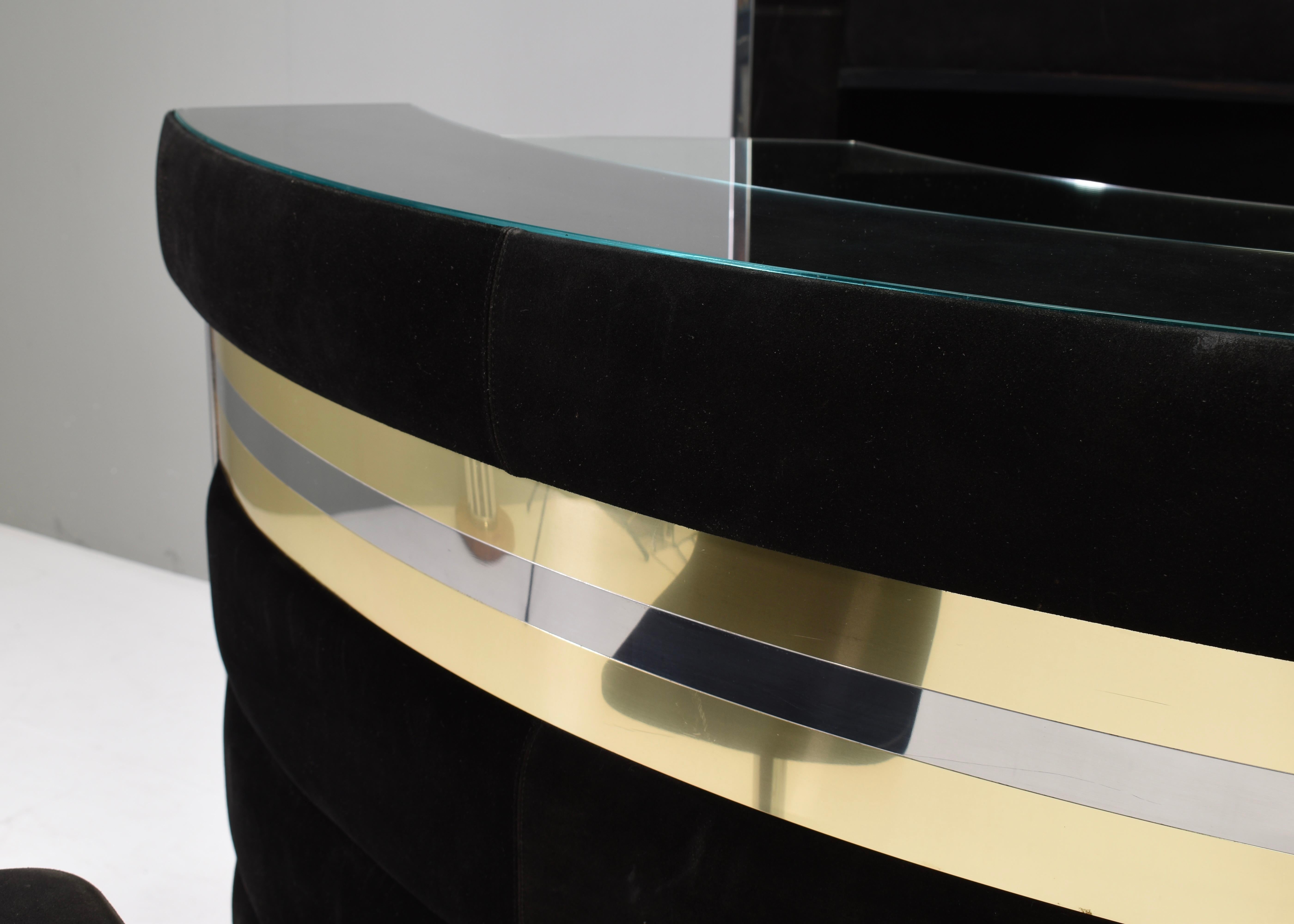 Hollywood Regency Bar in the style of Willy Rizzo Black Suede Brass Chrome 1970s For Sale 12