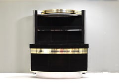 Hollywood Regency Bar in the style of Willy Rizzo Black Suede Brass Chrome 1970s