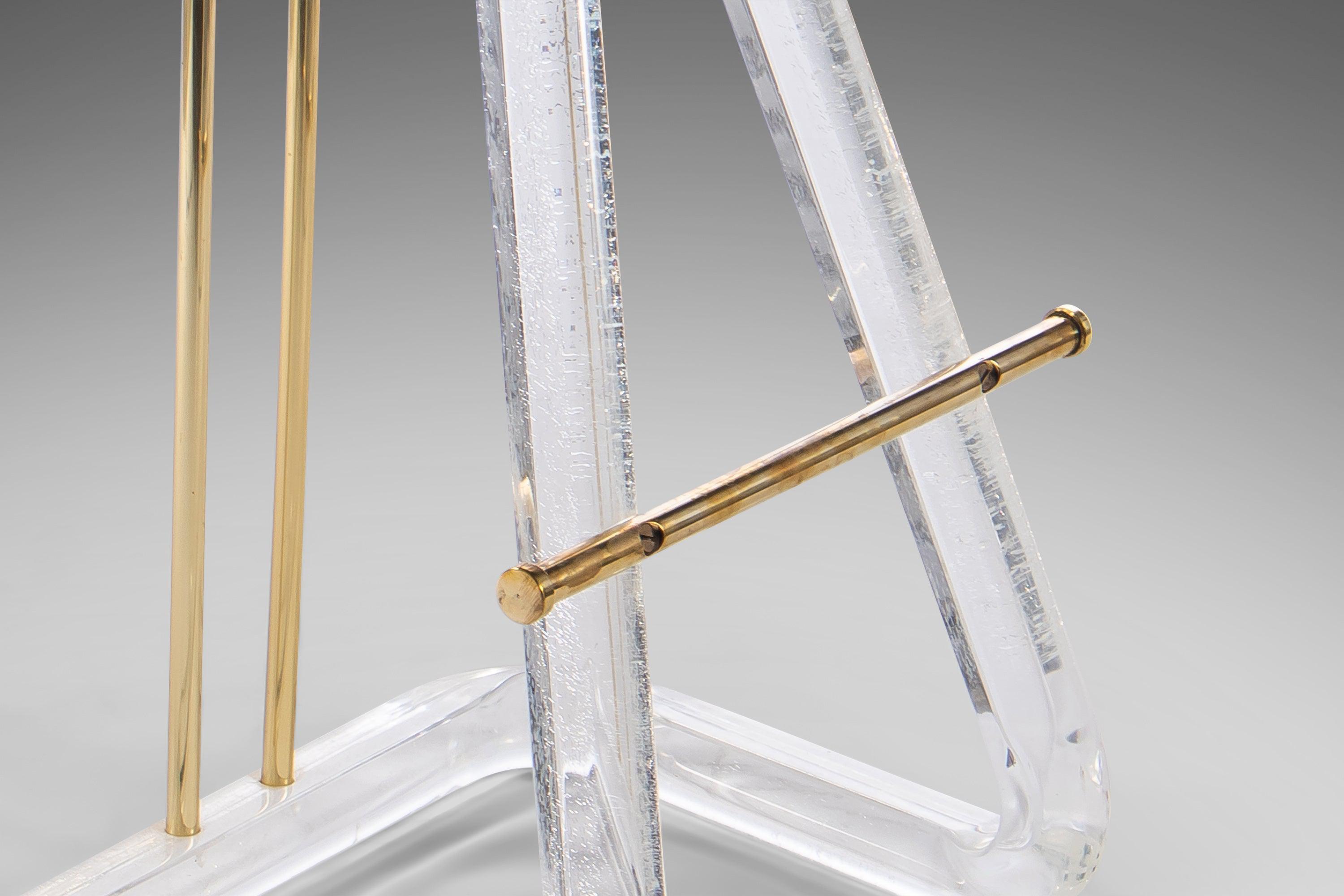 Late 20th Century Bar Stool / Drafting Stool in Lucite & Brass Attributed to Leon Frost, c. 1970s For Sale