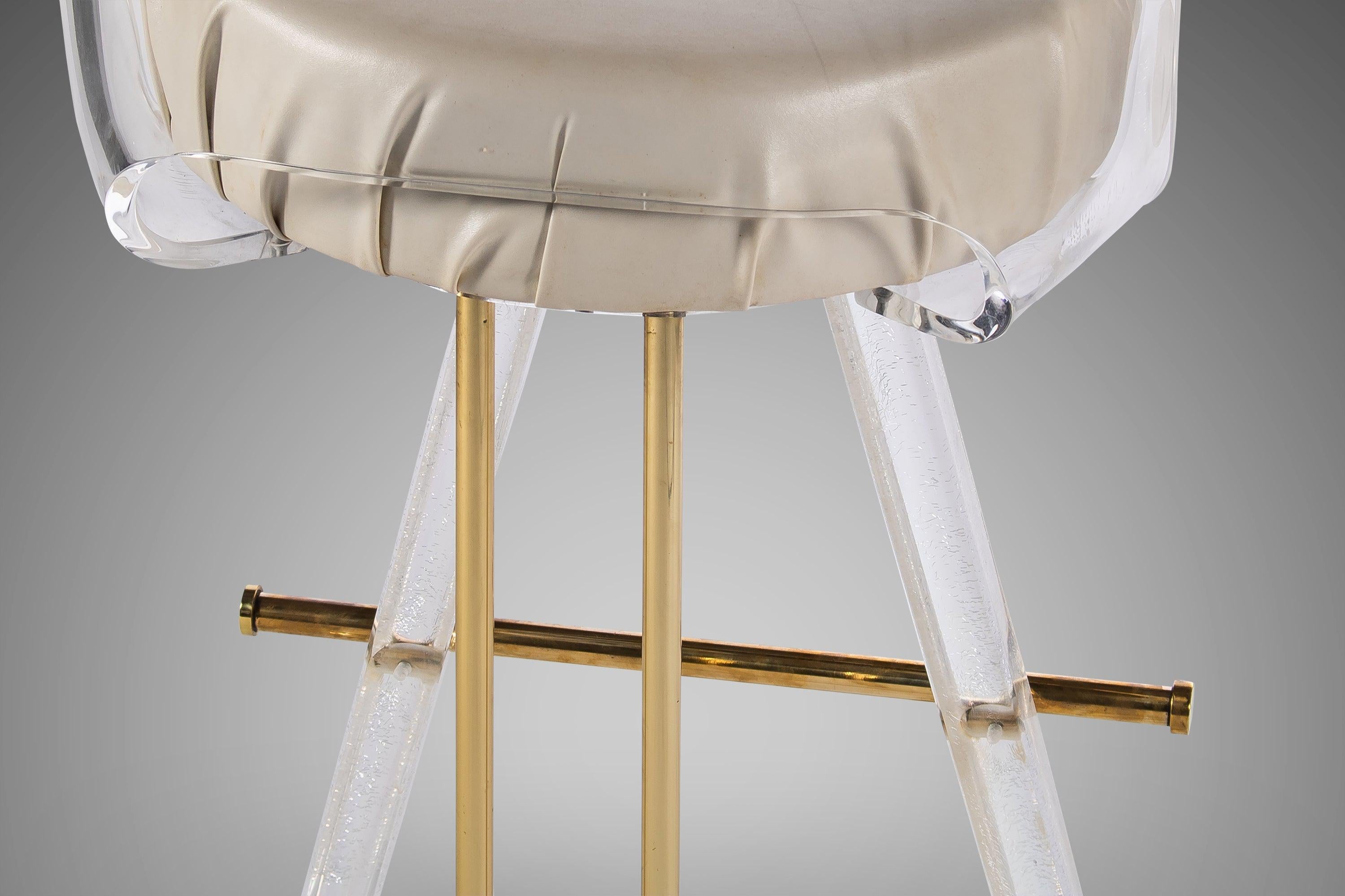 Bar Stool / Drafting Stool in Lucite & Brass Attributed to Leon Frost, c. 1970s For Sale 1
