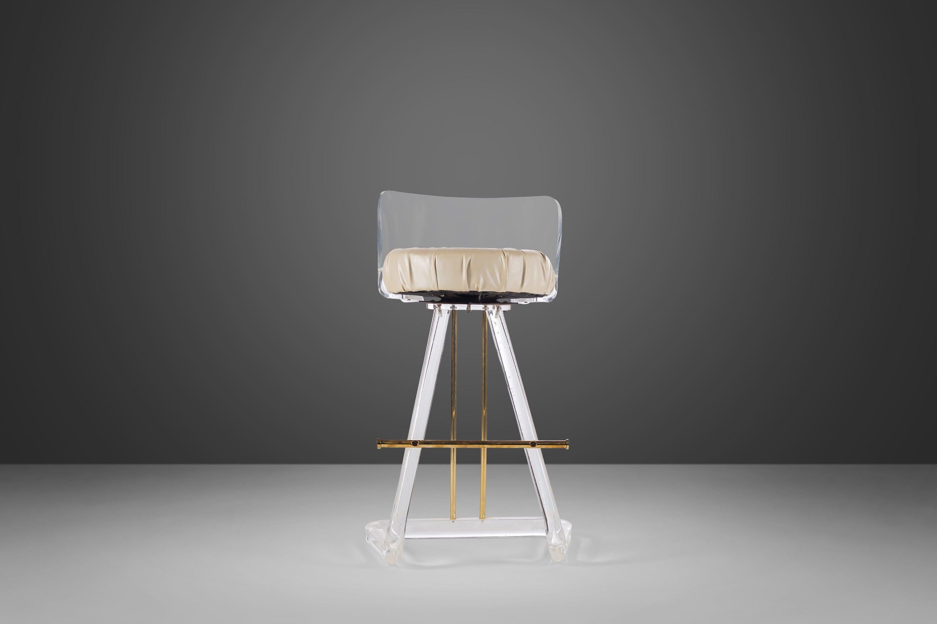 Bar Stool / Drafting Stool in Lucite & Brass Attributed to Leon Frost, c. 1970s For Sale 3