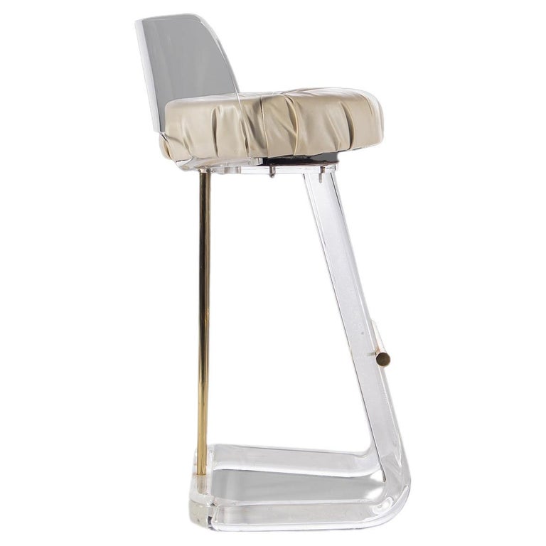 Hollywood Regency Bar Stool / Drafting Stool in Lucite and Brass For