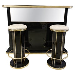 Hollywood regency bar with stools, 1970s - Italy