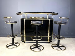 Hollywood regency bar with three stools, 1970s