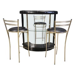 Hollywood regency bar with three stools, 1970s - Italy