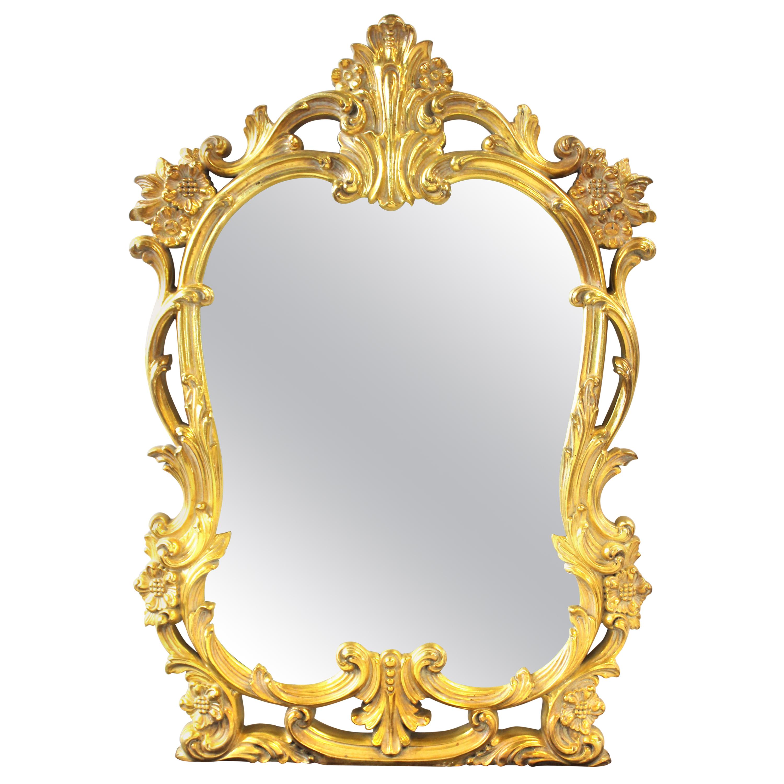 Hollywood Regency Baroque Revival Style Gold Frame Mirror