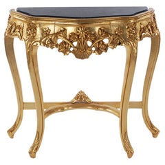 Hollywood Regency Baroque Style French Gold & Marble Console Table / Sofa Table 