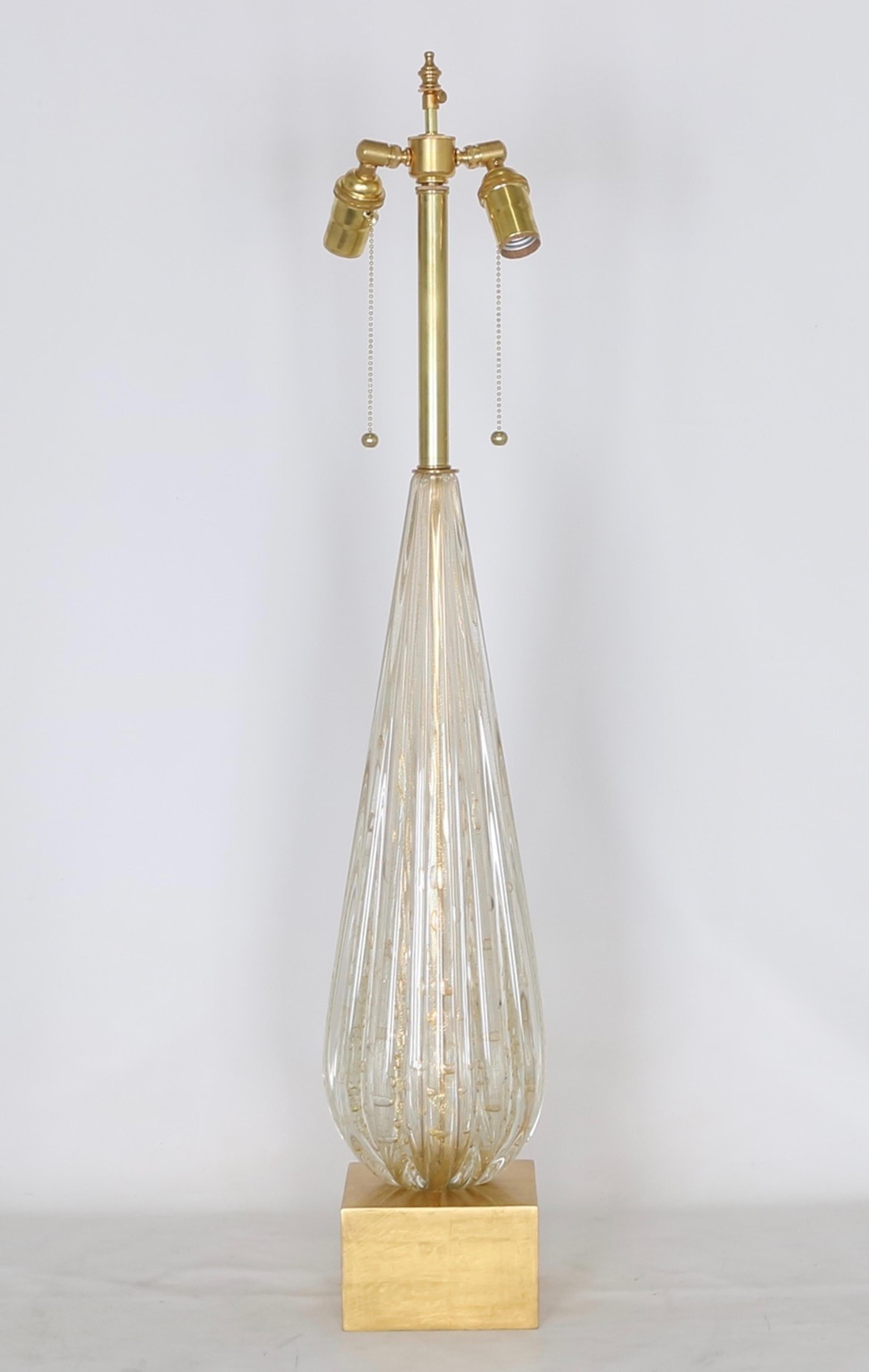 Italian Hollywood Regency Barovier Lamp in Murano Glass with Gold Inclusions