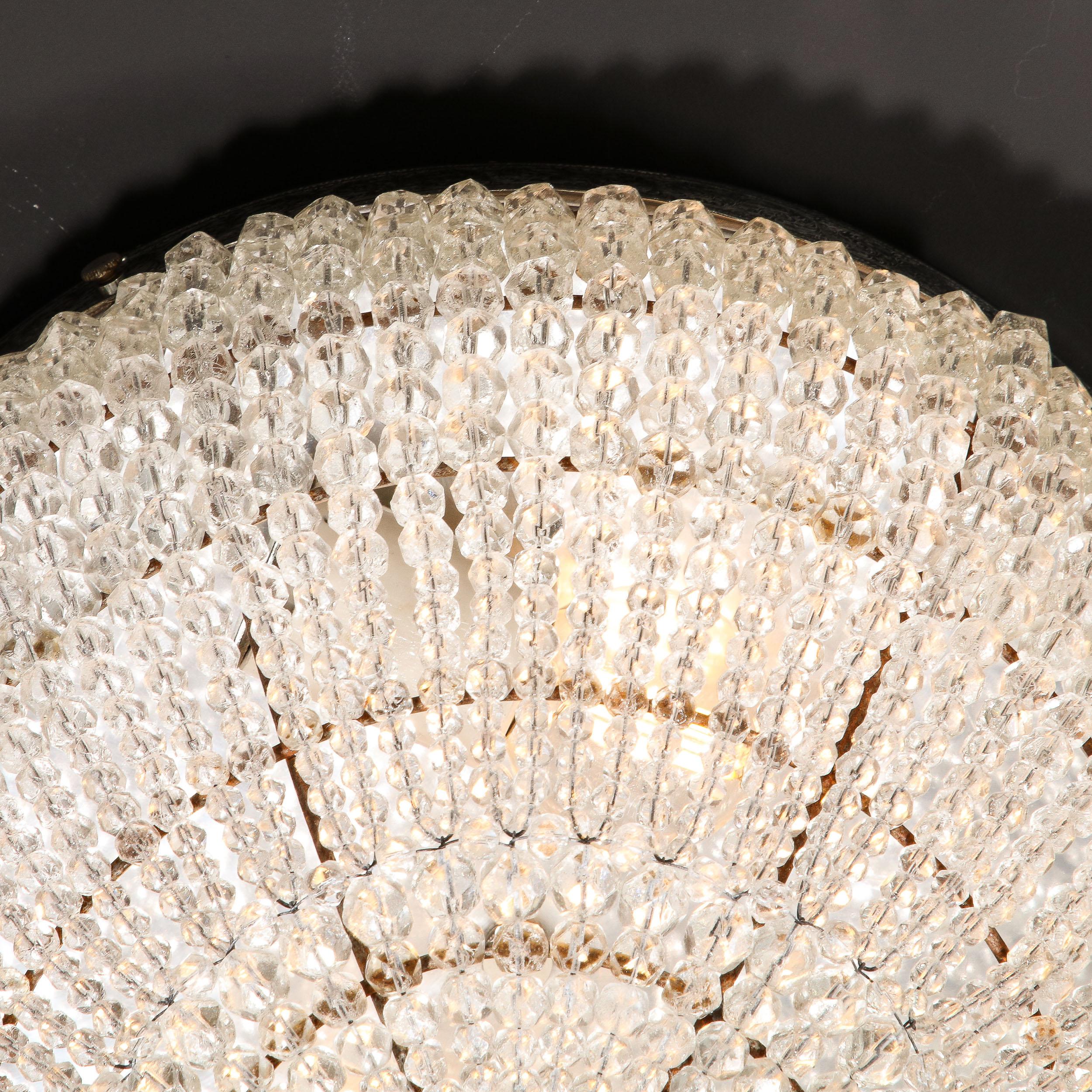 Mid-20th Century Hollywood Regency Beaded Crystal Flush Mount Chandelier With Silvered Fittings For Sale
