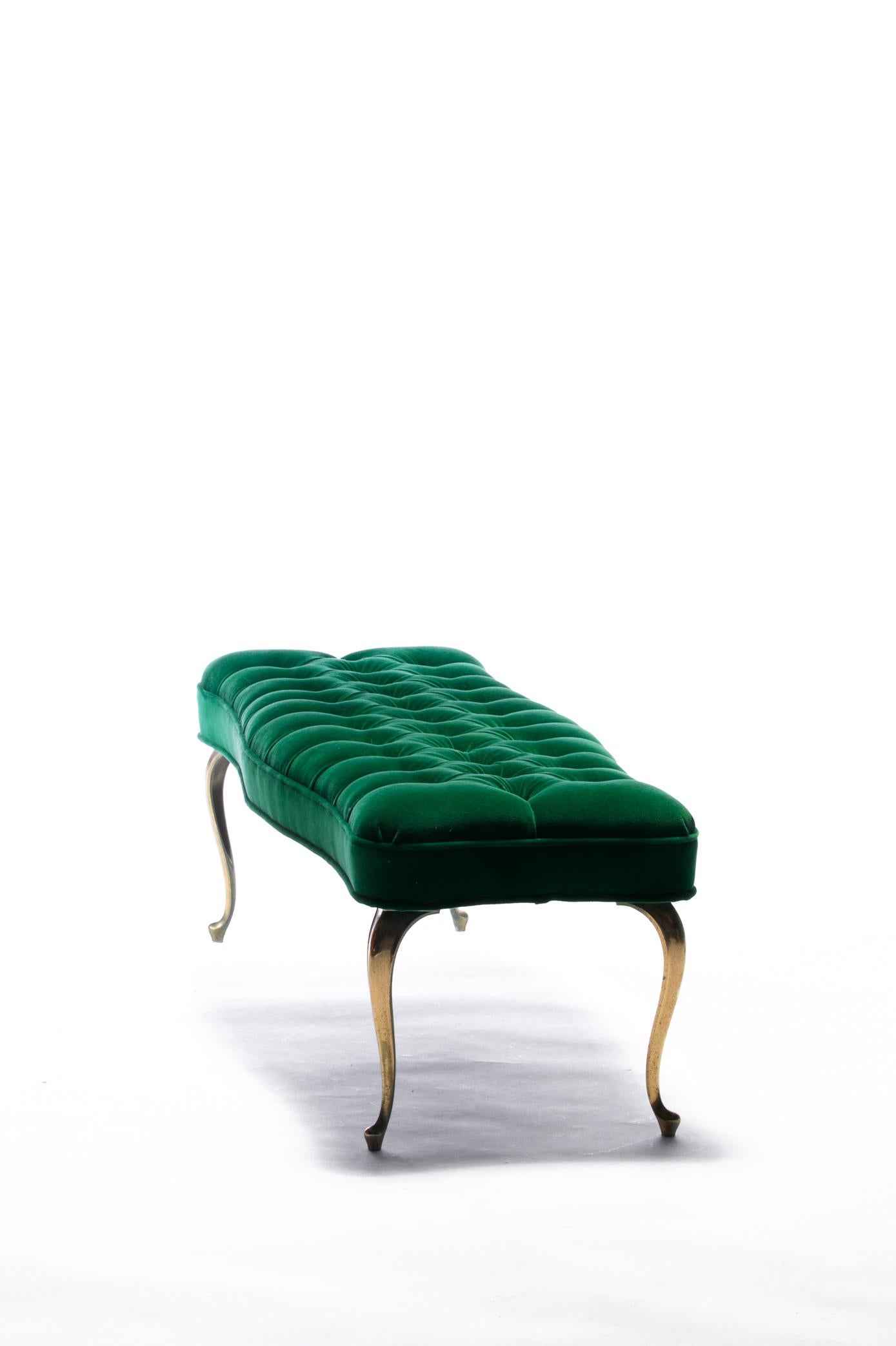 Hollywood Regency Bench with Emerald Green Velvet Upholstery, circa
