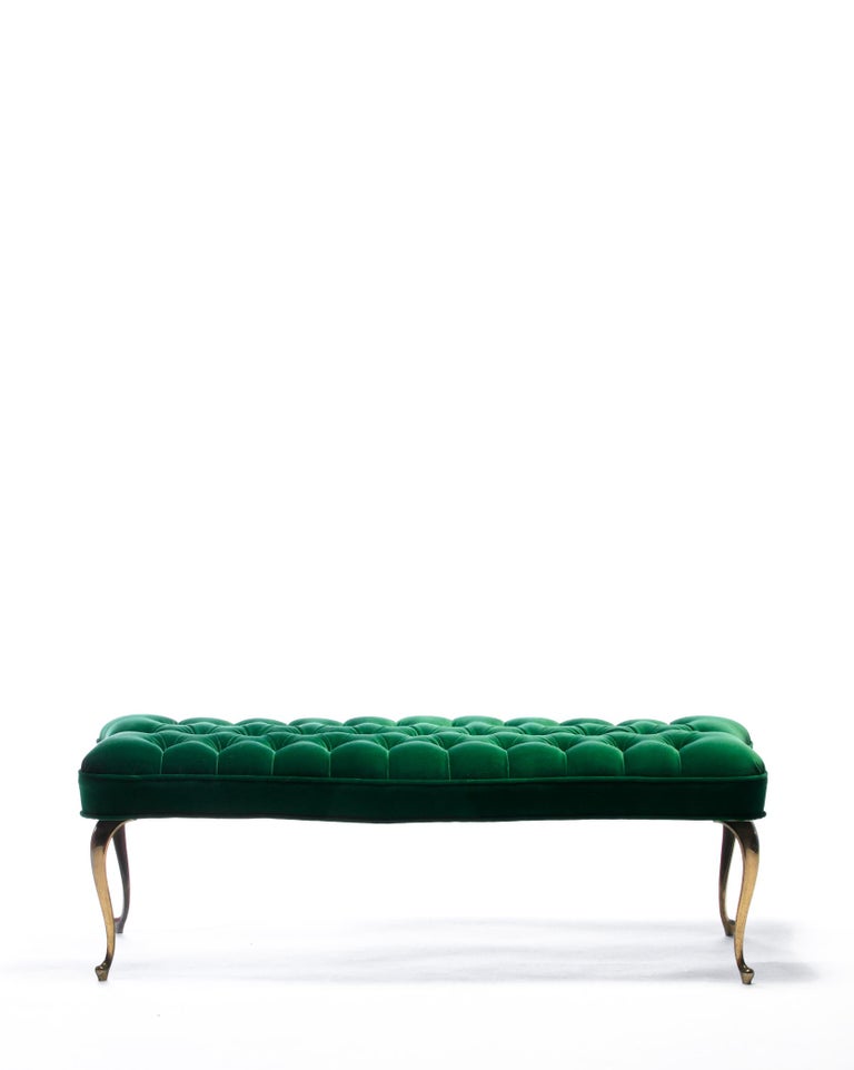 Hollywood Regency Bench with Emerald Green Velvet Upholstery, circa